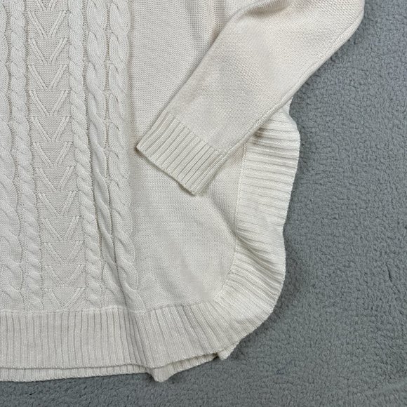 Francesca's Sweater Womens L/XL Taupe Tunic Cable Knit Loose Fit Open Split Hem - Picture 8 of 10